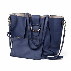Tod’s Double T Ring Leather 2-Way Tote Bag Navy Blue